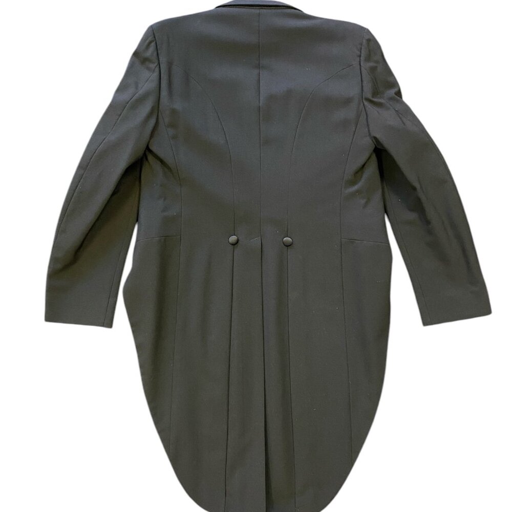 Men's 100% Wool Black Tuxedo Tailcoat with Satin Peak Lapels - Gala Black Tie - Picture 5 of 6